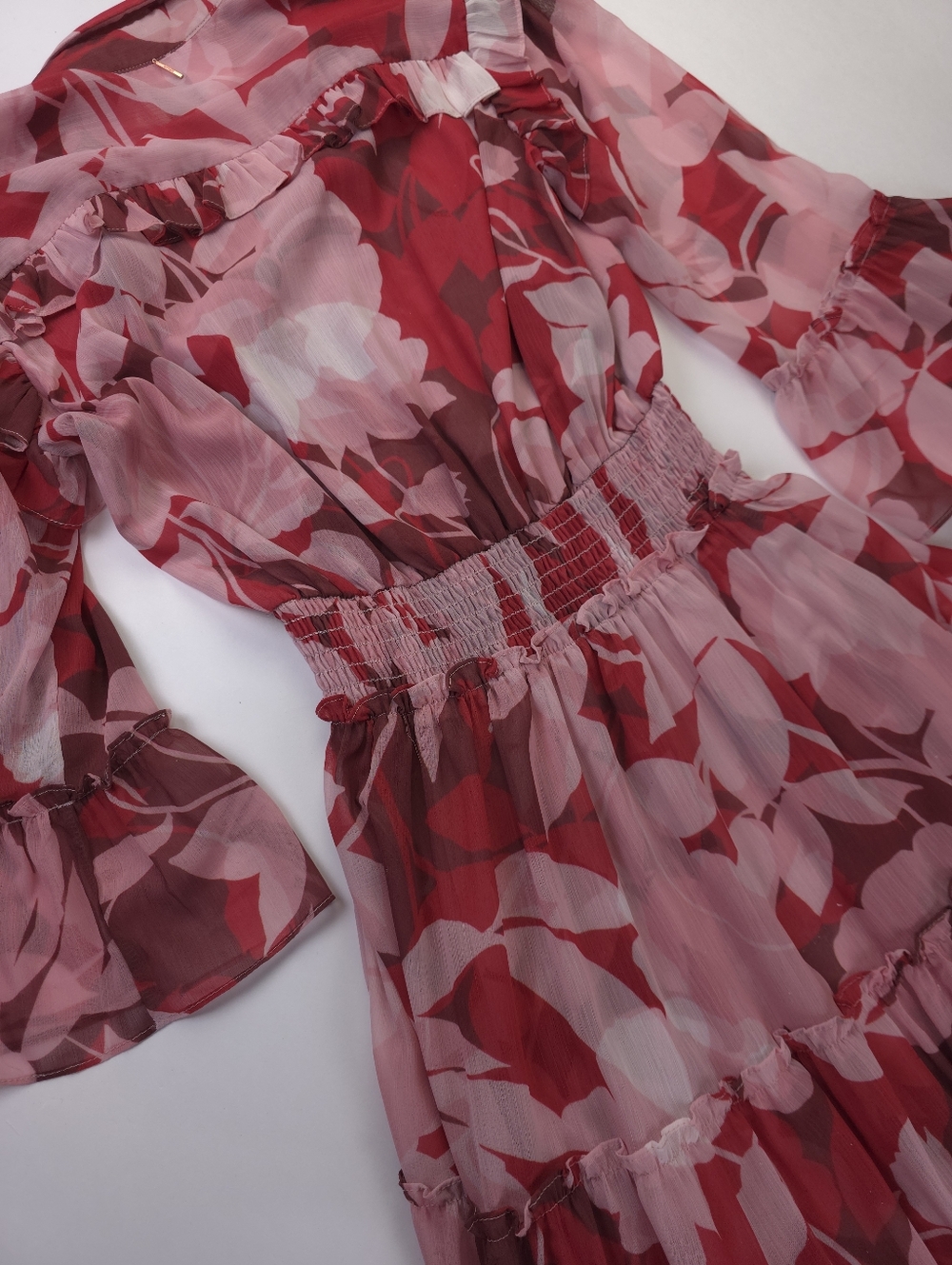 New Misa Los Angeles Stunning Magenta & Pink Floral Tiered Maxi Dress Sz S - Picture 13 of 13